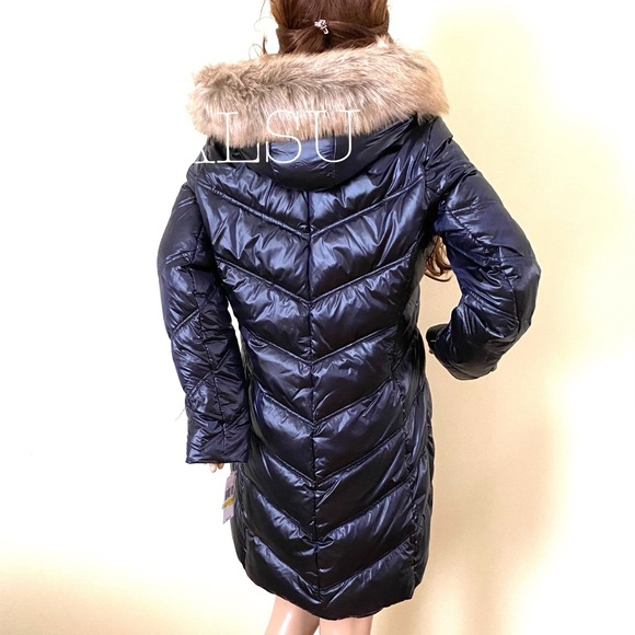 Michael Kors Faux-Fur-Trim Hooded Down Puffer Navy 77T4462M82 - Picture 4 of 10